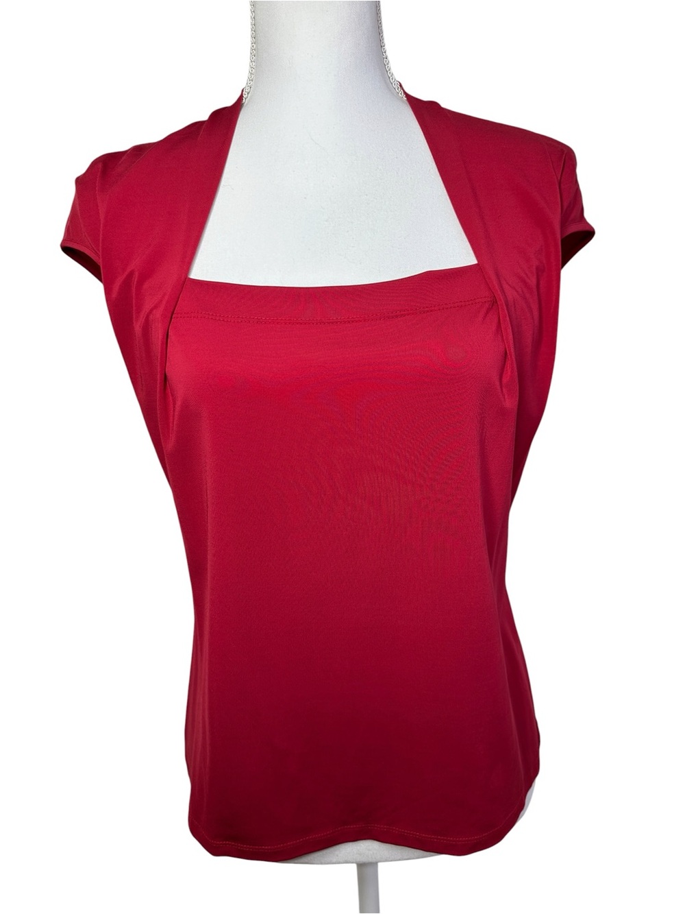 Lafayette 148 New York Red Stretch Square Neck Cap Sleeve Top M